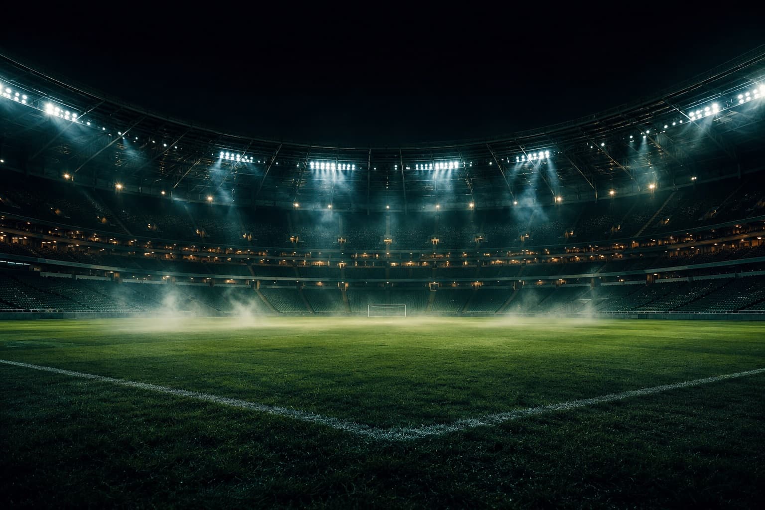 Estadio de fútbol iluminado de noche